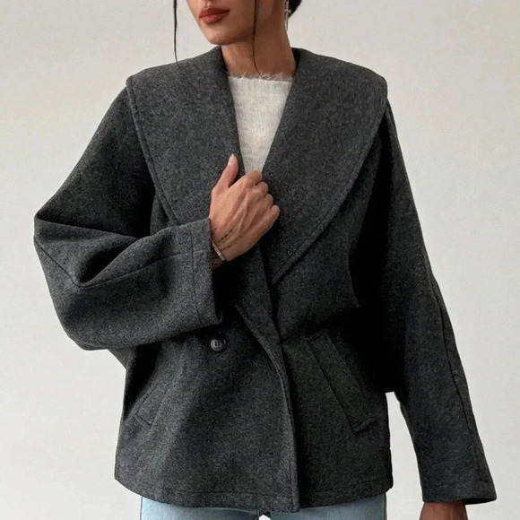 Grey Casual Women's Gray Elegant Blend Lapel Coat - Picture 3 of 7